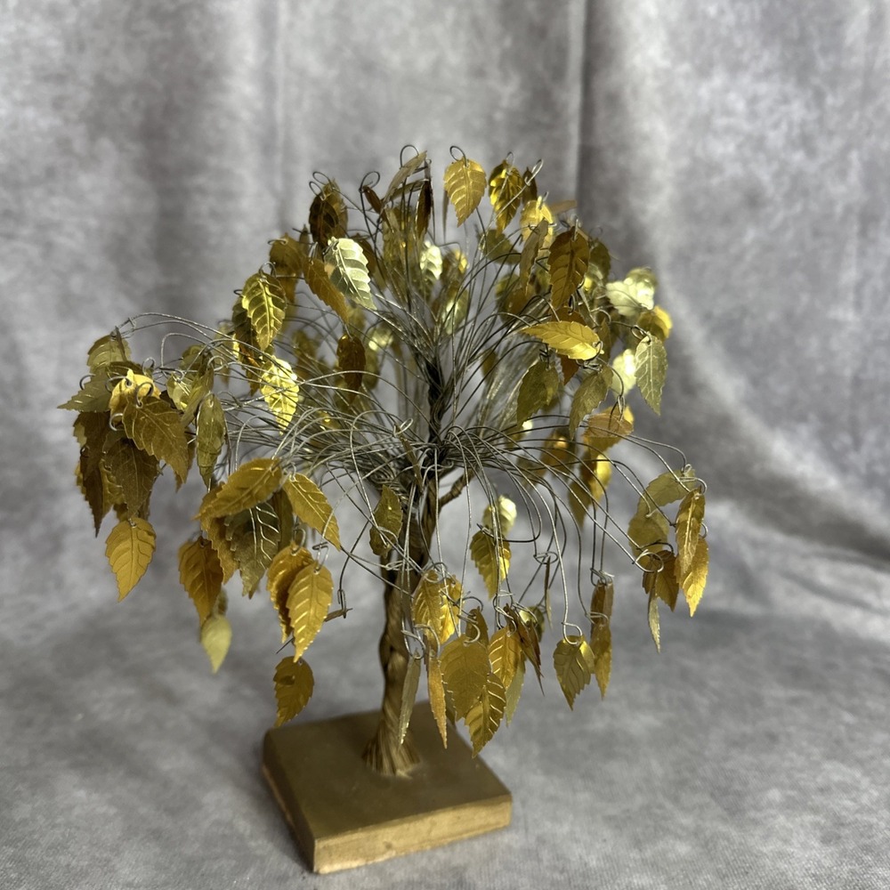 Vtg Mid Century Brass Wire Money Tree Metal Art Sculpture Good Luck Dream 9" - Picture 7 of 8